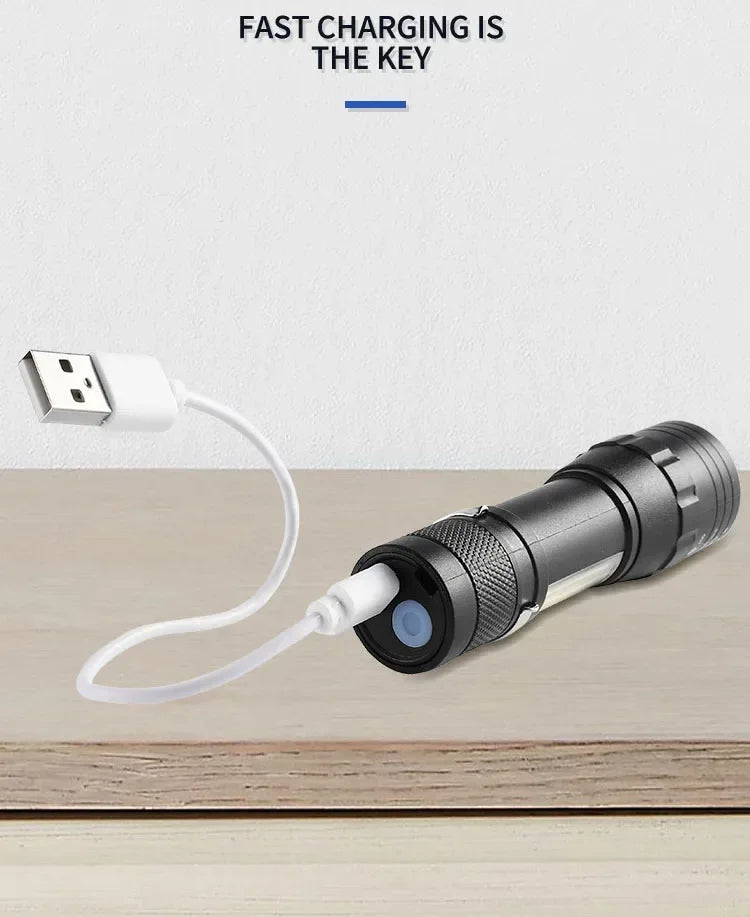 USB Rechargeable Mini Zoomable Flashlight – COB+XPE 3-Mode Torch in Single & Multi-Packs
