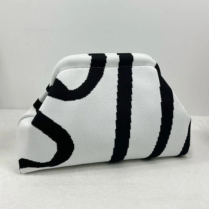 Woven Crochet Cotton Clutch Bag – Colorblock Knit Dumpling Cloud Purse for Women