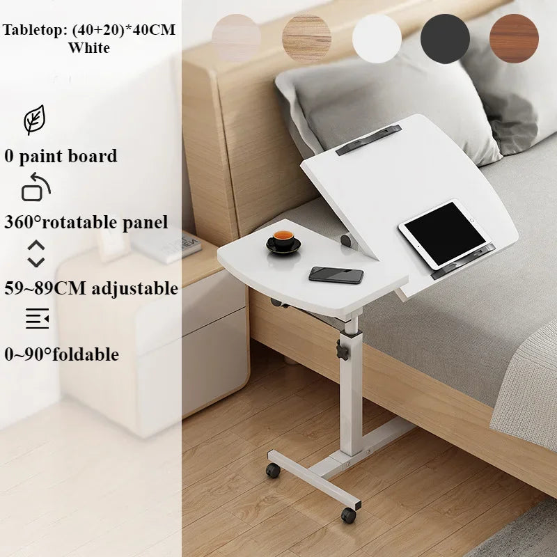 Portable Bedside Laptop Desk with Drawers — 360° Rotating Board, Adjustable Height & Lockable Wheels