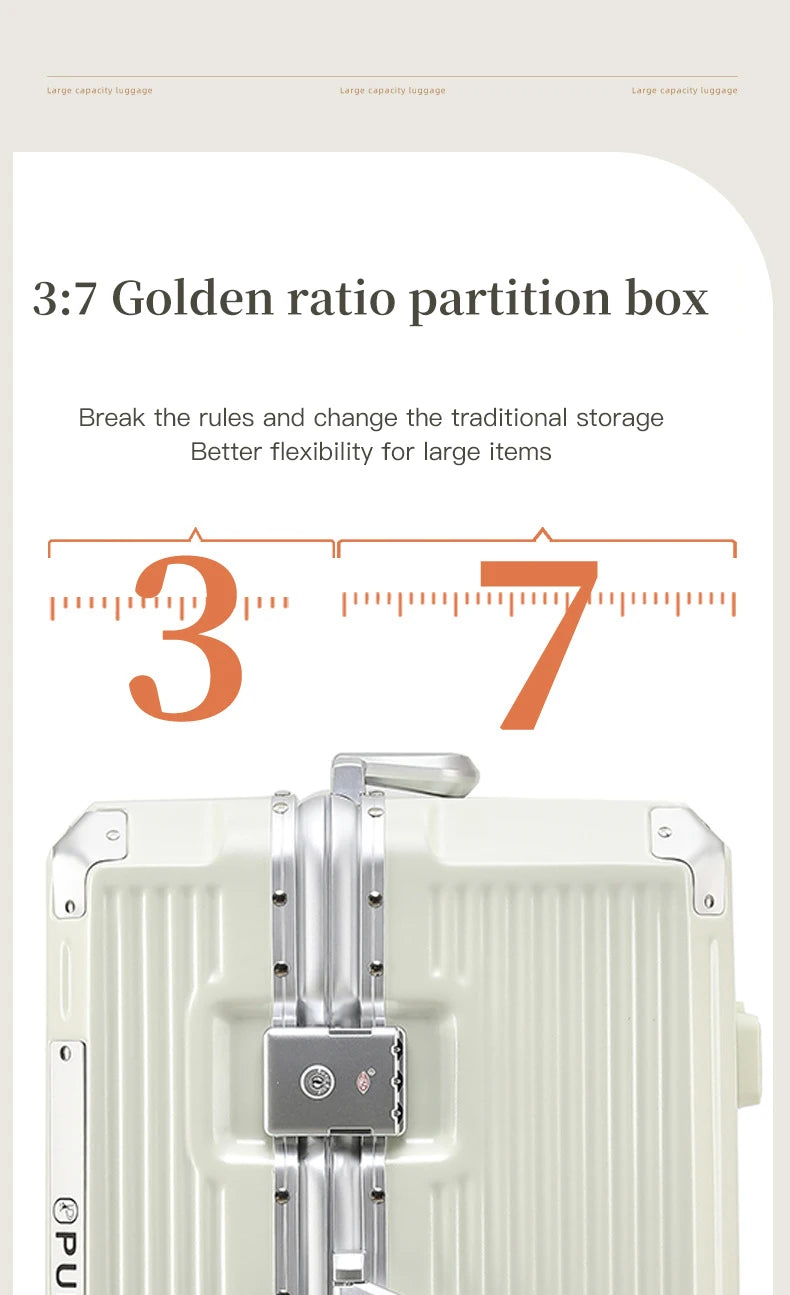 sushimu Suitcase Wide Handle Travel Suitcase Men 20 24 26 Carry-On Luggage Women PC Aluminum Frame Trolley Case