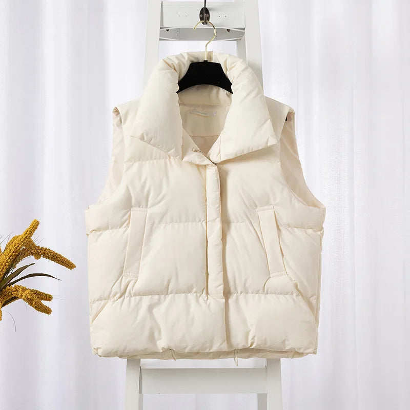 Women's Sleeveless Down Vest – Thick Zip-Up Adjustable Waist Winter Outerwear