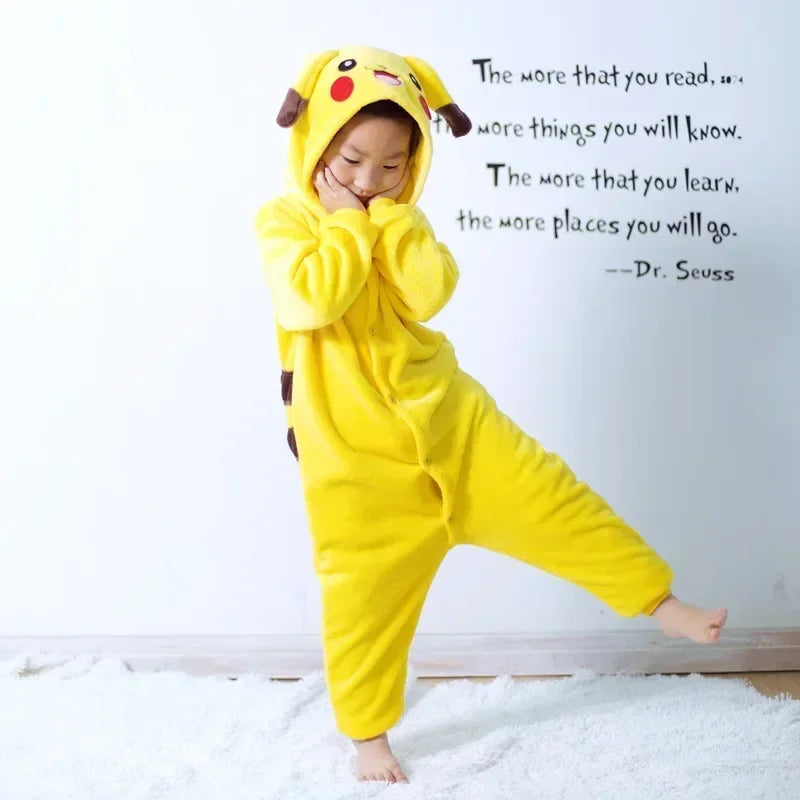 Kids' Pokémon Pikachu Warm Flannel Onesie Pajamas | Hooded Animal Cosplay Sleepwear