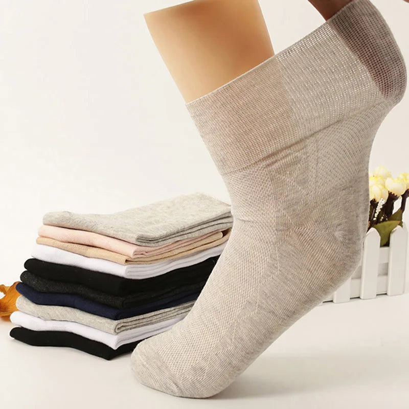 Plus Size Diabetic Loose Mouth Socks Size 48–50 – 5 Pairs Non-Binding Varicose Vein Socks for Older Men & Diabetes Patients