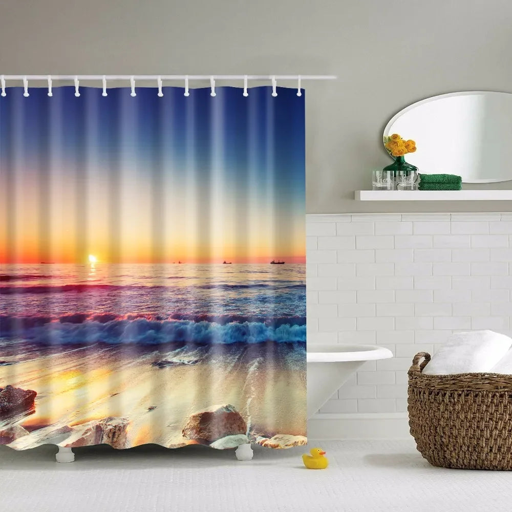 Seaside Beach Shells Bathroom Shower Curtain
