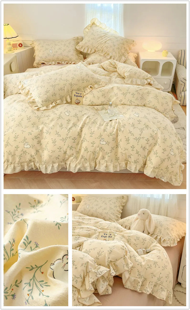 Lace Ruffle Duvet Cover – Printed Floral Comforter Cover for Adults & Kids, Single to King