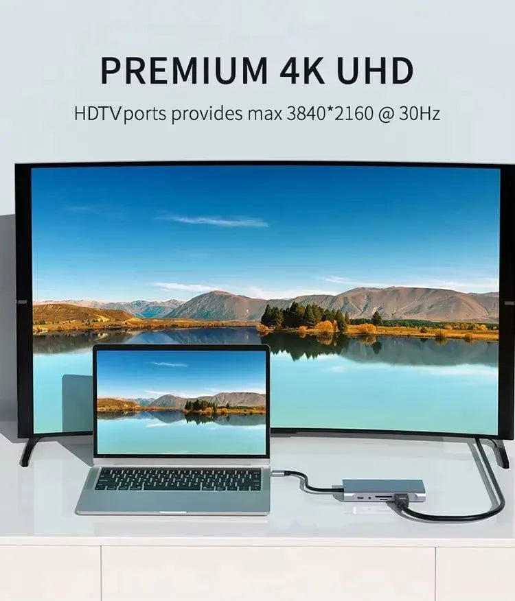10-in-1 USB-C Hub — 4K HDMI, 100W PD Charging, USB 3.0, SD/TF Card Reader, RJ45 Ethernet