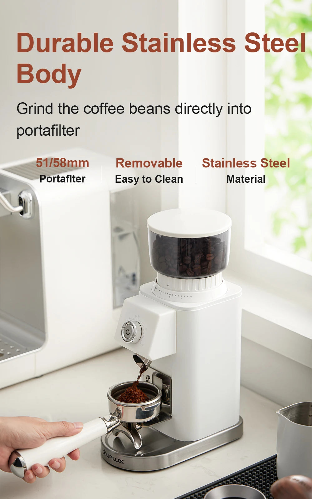 Couplux Electric Coffee Grinder – Precise Grinding with Detachable Funnel Stand 220V