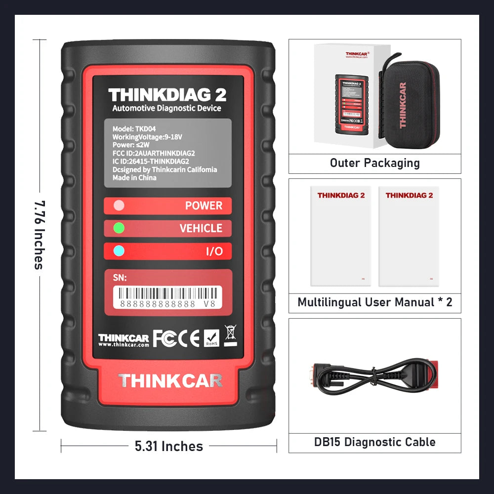 THINKCAR Thinkdiag 2 OBD2 Scanner — Full System Diagnostic Tool for All Car Brands