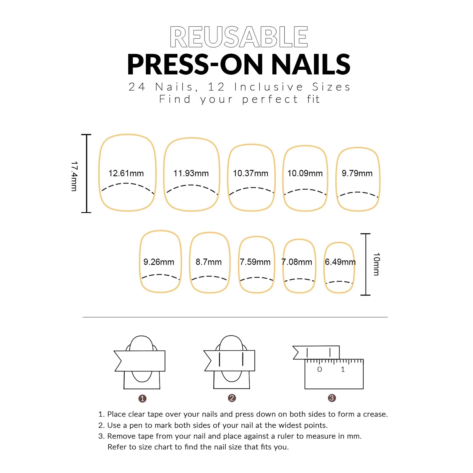French Press-On Nails – 24-Piece Short Round False Nail Tips, Black & White Polka Dot & Nude Designs, 4 Styles