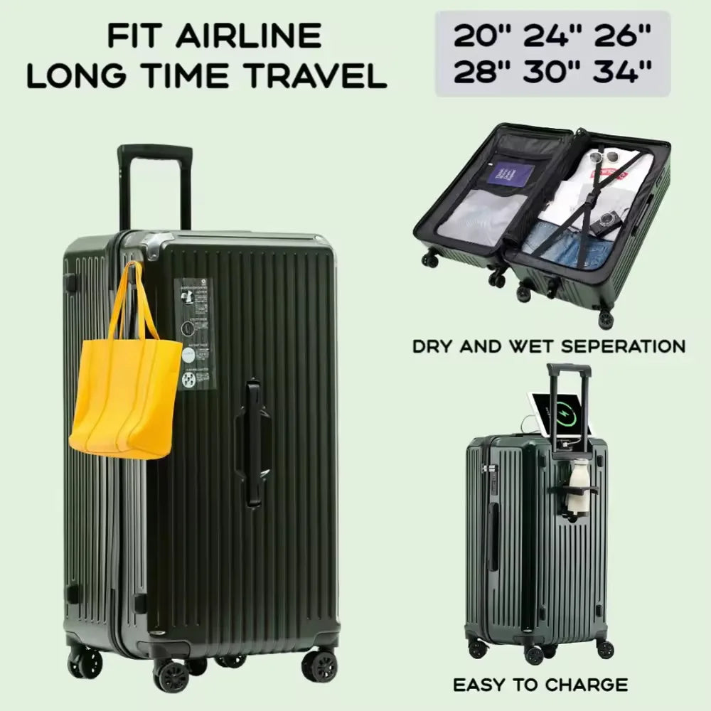 Large-Capacity Carry-On Luggage – Cup Holder & USB Port