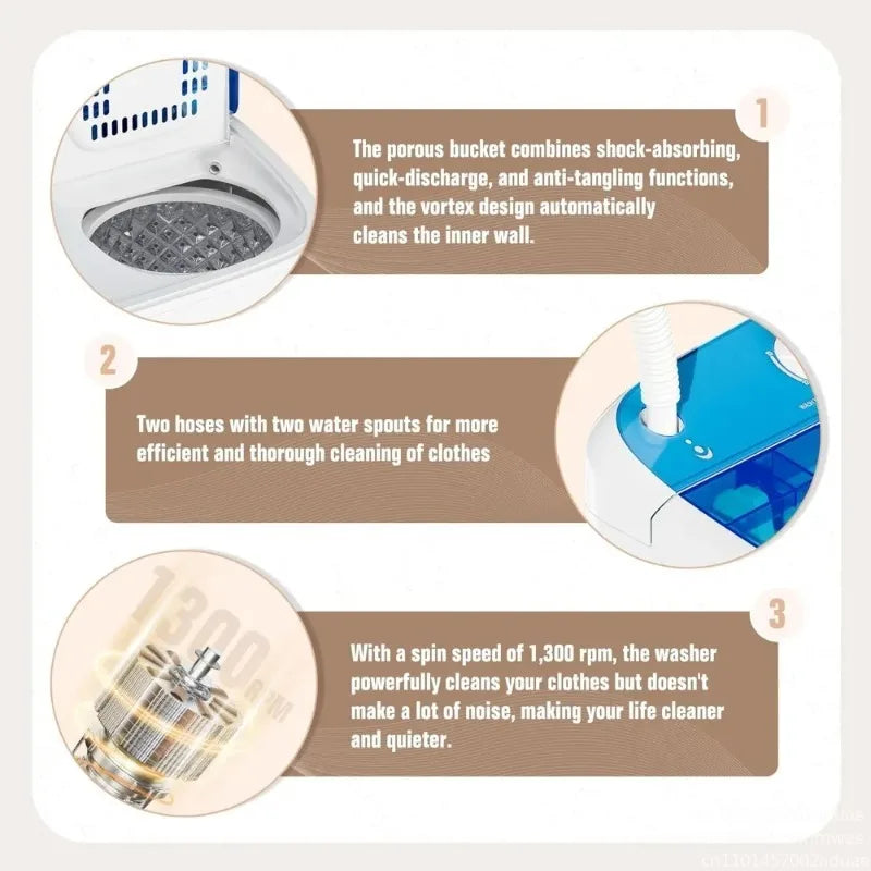 Portable Washer & Dryer Combo | 16 Lbs Twin Tub, Glass Cover, Stainless Steel Spin Tub, Apartment, Dorm, RV & Camping