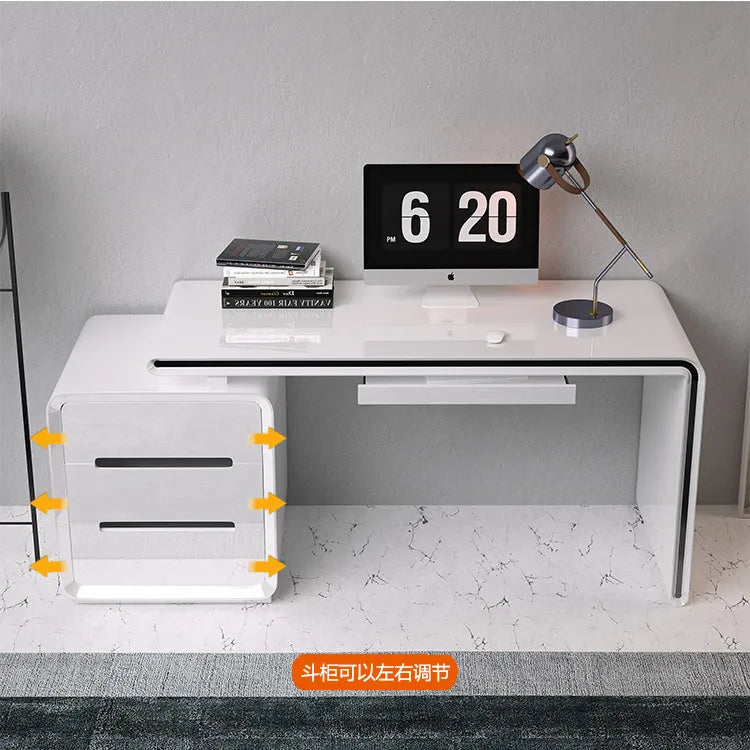 Modern Office Computer Desk with Cabinet & Keyboard Shelf — MDF Writing Workstation