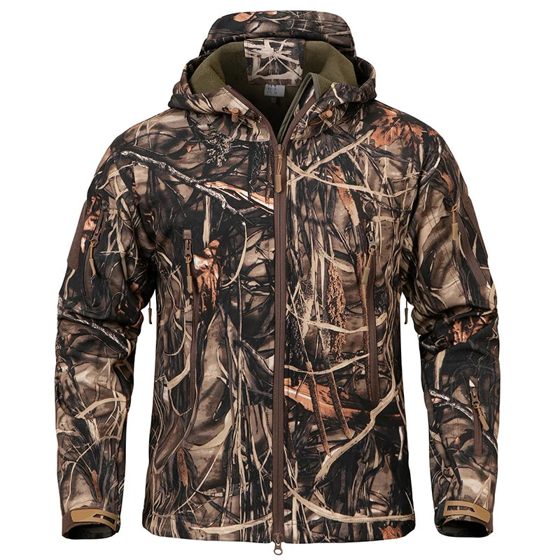 Men's Silent Soft Shell Camouflage Tactical Jacket — Waterproof Fleece Hunting Coat