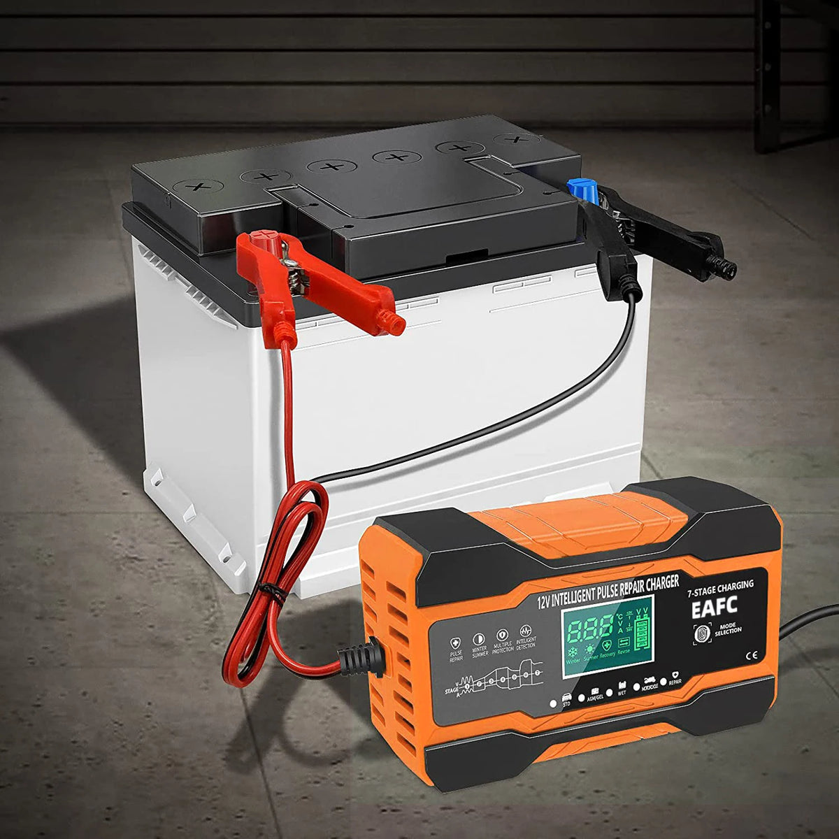 12V/24V Smart Battery Charger – 7-Stage Fast Charging & Pulse Repair for AGM, GEL, WET & Lead Acid Batteries
