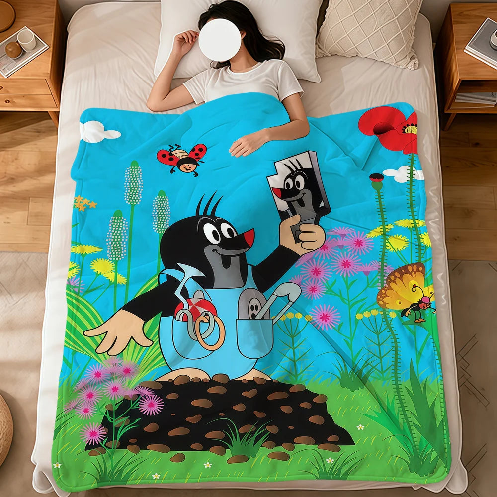 Cartoon Mole Soft Warm Plush Flannel Blanket – Cozy Sofa & Bed Throw, Nap Blanket