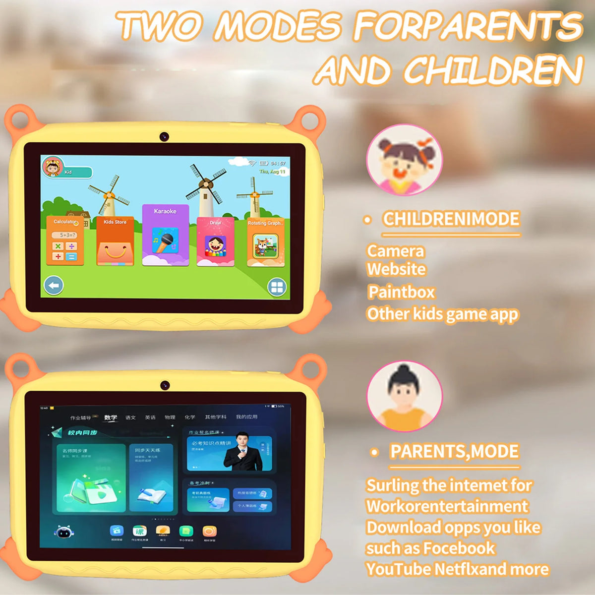 BDF 7" Kids Tablet – 4GB RAM, 64GB, Android 13, 5G Wi-Fi, 1280x800 IPS