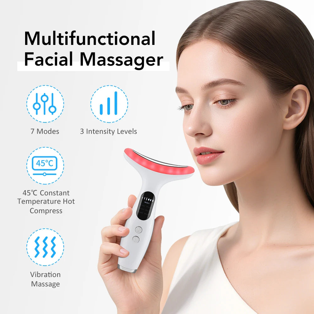 EMS Face & Neck Lifting Device – 7-Color LED, 45°C Heat & Vibration Skin Tightening Anti-Wrinkle Massager