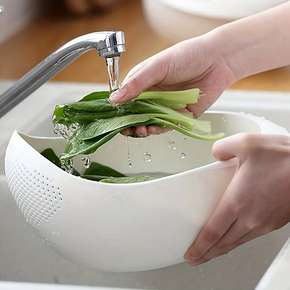 Rinse Rice, Veggies & More — Multi-Purpose Rice Drainage Basket | Oval Colander Sieve, Fine Holes, Eco-Friendly Plastic
