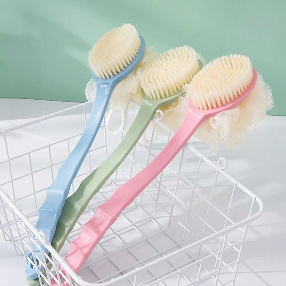 2-in-1 Double-Sided Long Handle Shower Brush – Exfoliating Soft Bristle Body Scrubber