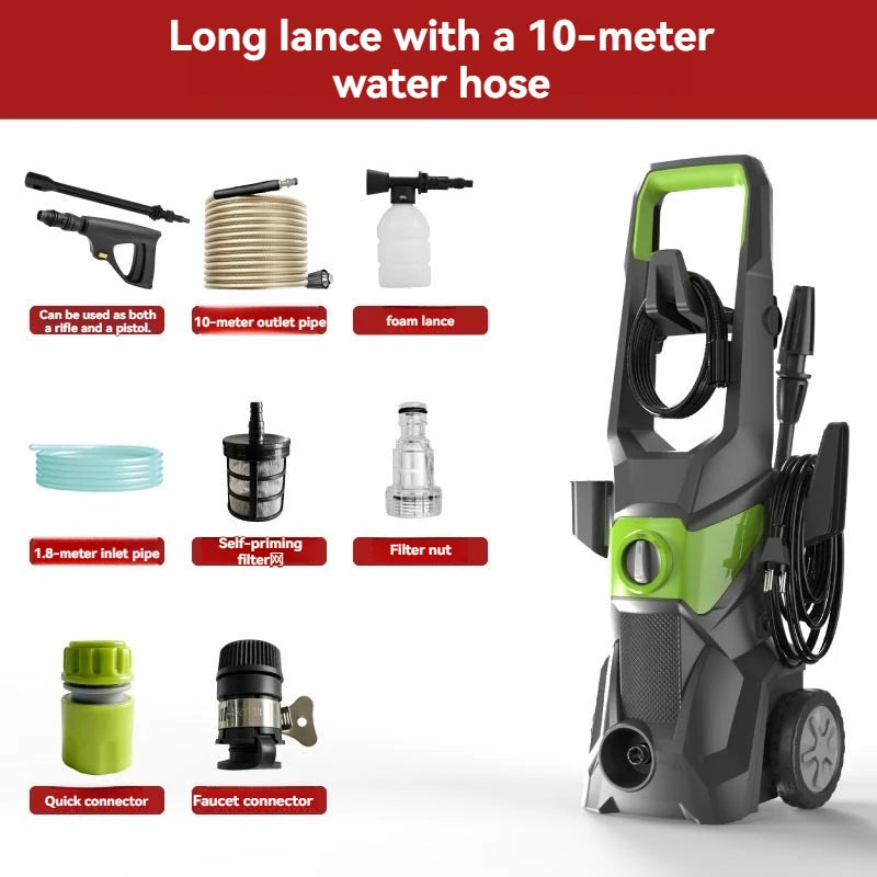 2400W High-Pressure Electric Car Washer – 140 Bar, 220V, Multiple Hose Lengths