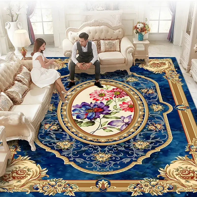 European Luxury Large Area Rug – Washable Non-Slip Carpet for Living Room & Bedroom