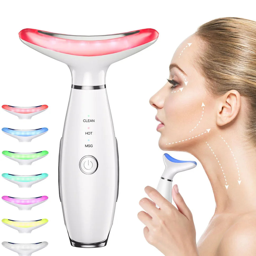 7-Color LED Neck & Face Lifting Massager – Microcurrent, 45° Heat Therapy & Anti-Wrinkle Beauty Device