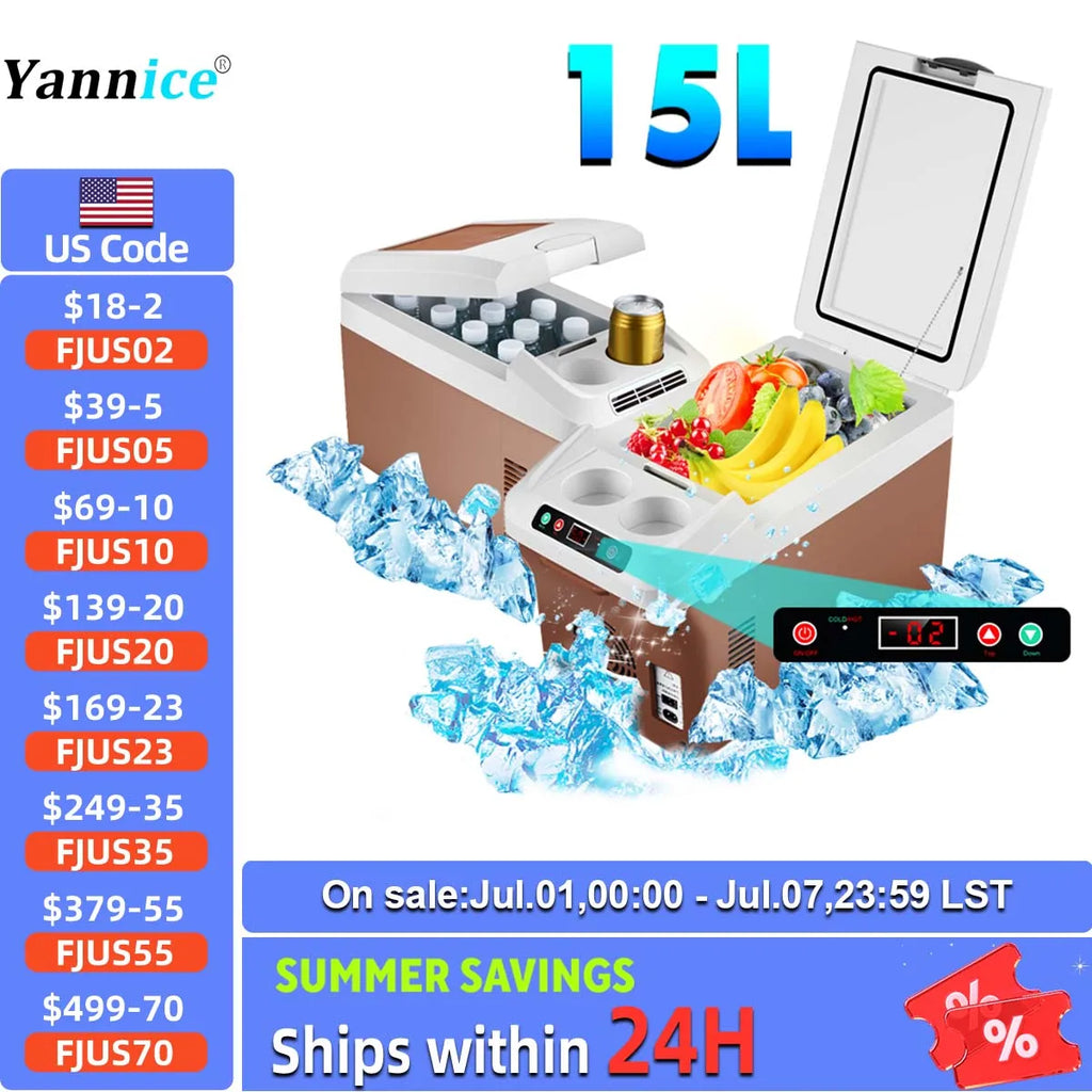Yannice 15L Portable Mini Fridge — Home & Car Refrigerator with Digital Display & Super Cooling for Camping