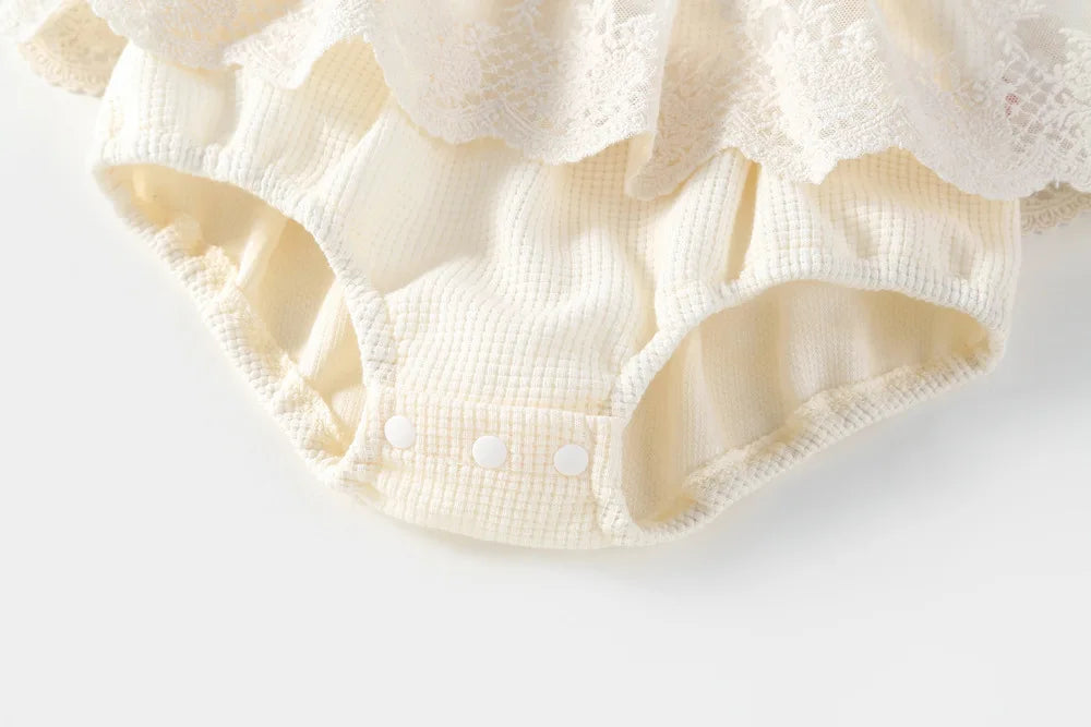 Baby Girl Tutu Skirt Bodysuit — Waffle Lace One-Piece Party Outfit for Toddlers