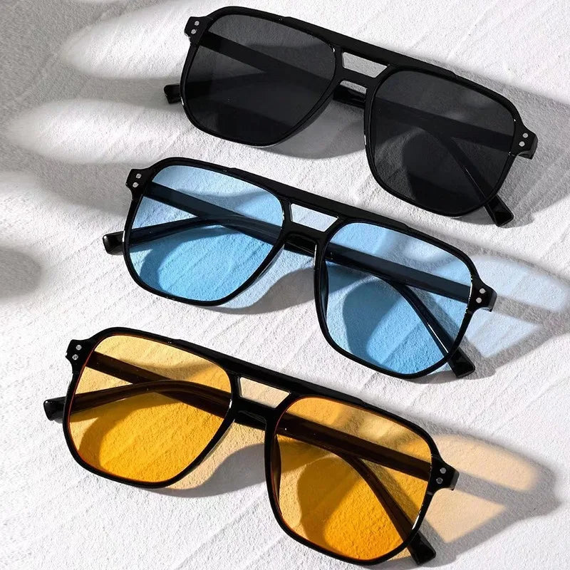 Vintage Unisex Square Sunglasses — UV400 Black Lens Fashion Shades for Men & Women