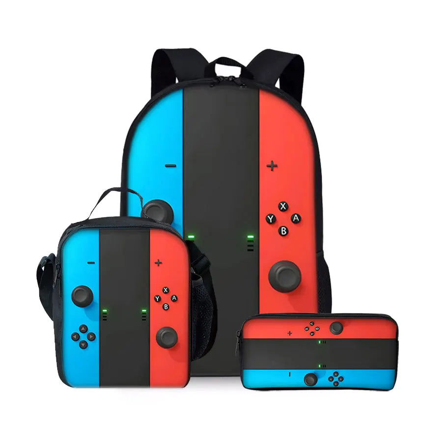 Game Console 3-Piece Kids Backpack Set – School Bag, Lunch Bag & Pencil Case