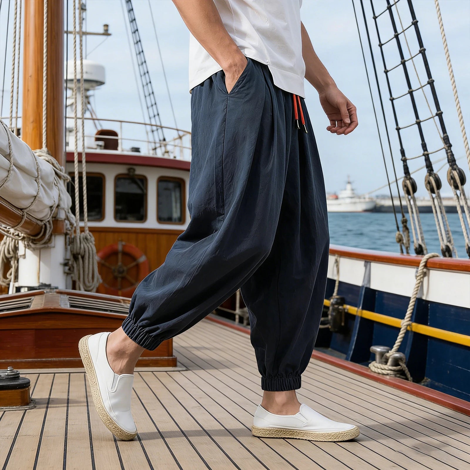 Men's Chinese Style Holiday Beach Pants — Relaxed Fit Printed Vacation Trousers
