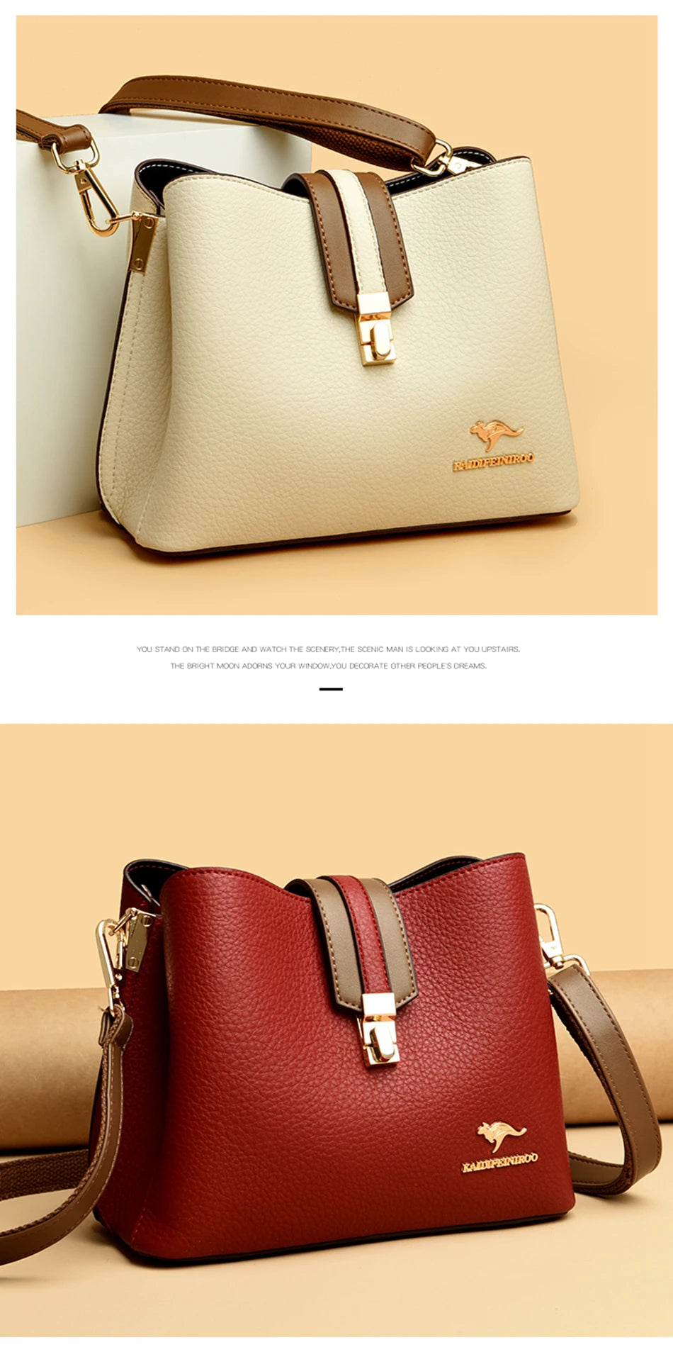 KMFFLY Patchwork Lock Square Shoulder Crossbody Bag – High Capacity PU Leather Handbag for Women