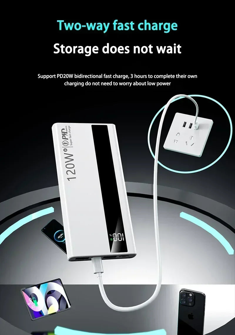 500000mAh Power Bank – 120W Fast Charging Large Capacity PD 20W Portable Charger for All Phones