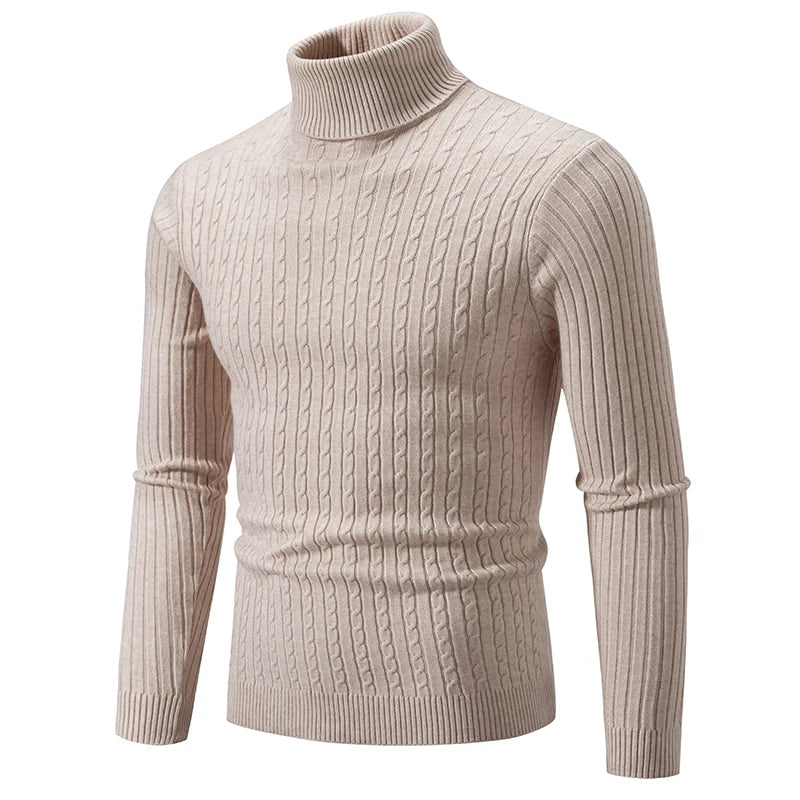 Men's High Neck Turtleneck Knit Sweater — Classic Winter Knitwear