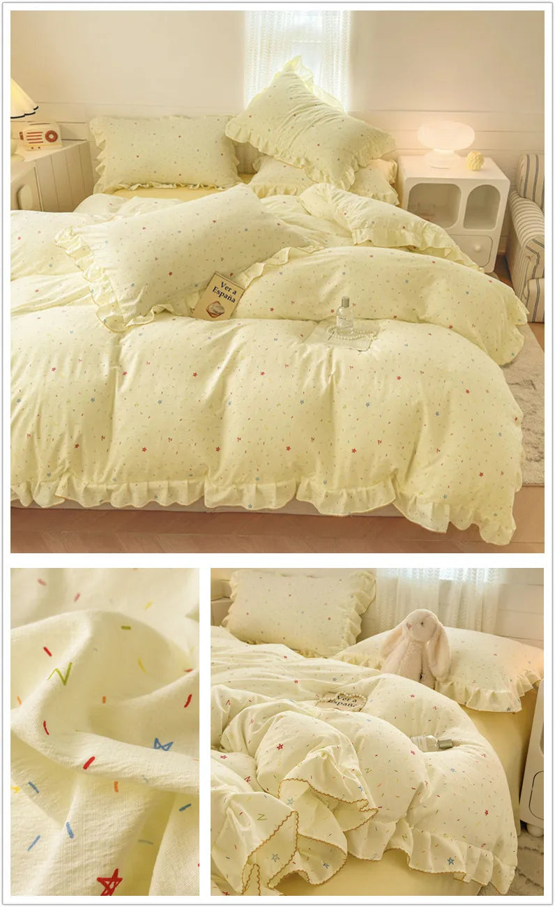 Lace Ruffle Duvet Cover – Printed Floral Comforter Cover for Adults & Kids, Single to King