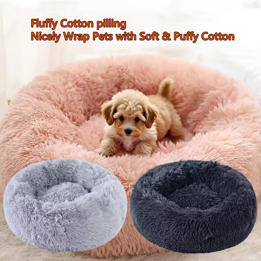 Plush Faux Fur Donut Pet Bed – Warm Calming Round Bed for Small & Medium Dogs & Cats