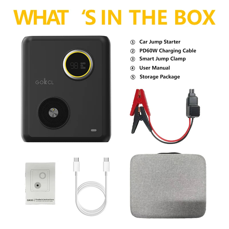 GOKKCL 80Wh Portable Car Jump Starter — Compact Emergency Battery Booster & Power Bank