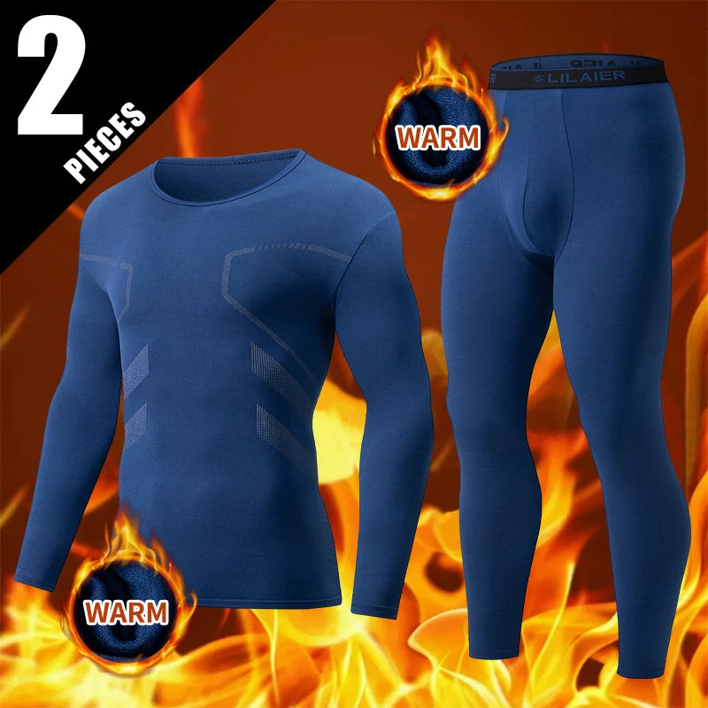 Men's Printed Thermal Underwear Set – 2-Piece Round Neck Sports Suit