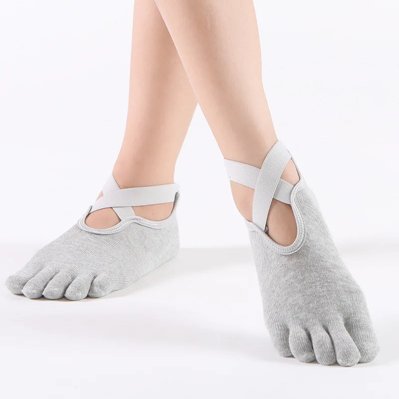 Women's Cotton Five-Toe Yoga Socks – Silicone Grip