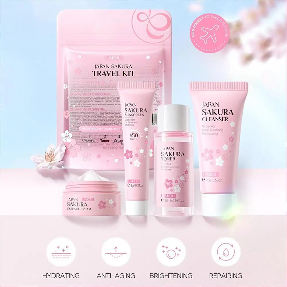 Sakura Skincare Gift Set – Cleanser Toner Serum Eye Cream & Sunscreen