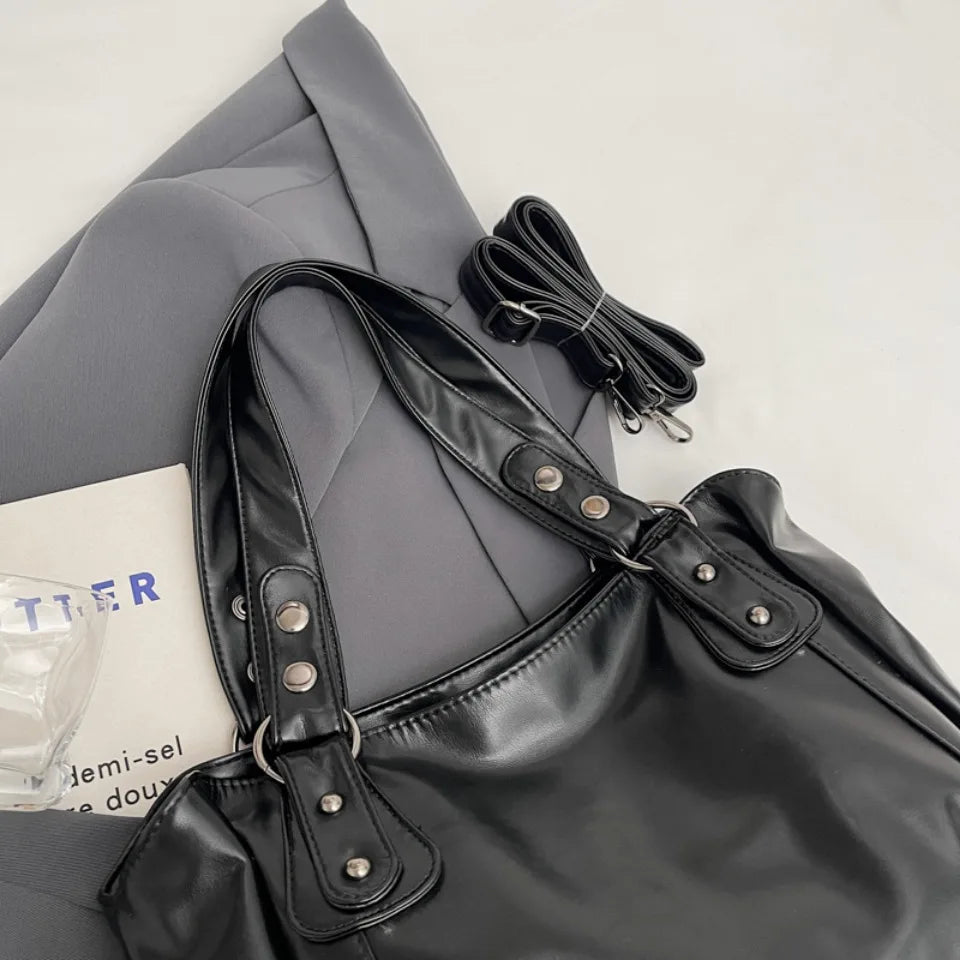 Retro Luxury PU Leather Tote Bag – Large Capacity Solid Color Crossbody Shoulder Bag for Women