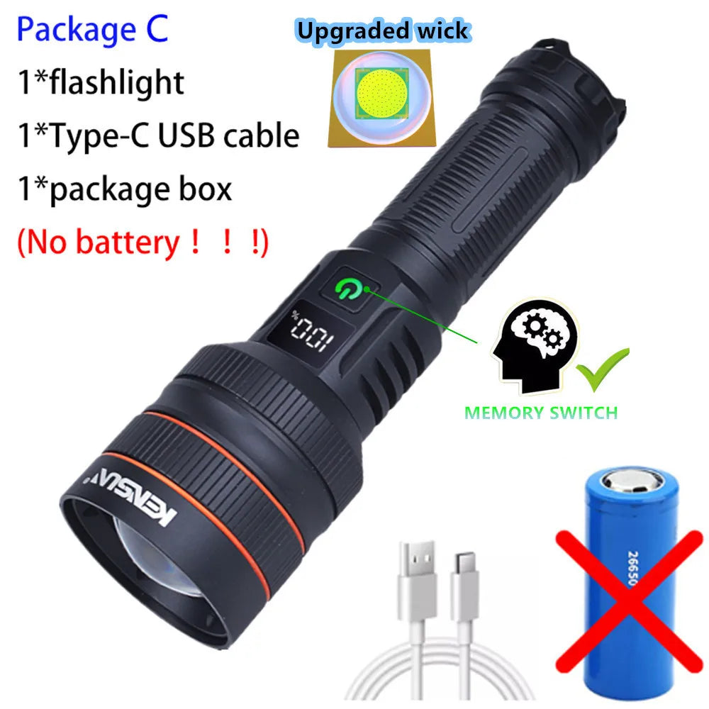 2500 Lumen Long Range LED Flashlight – IPX7 Waterproof, Type-C, 5 Modes, Power Bank Function
