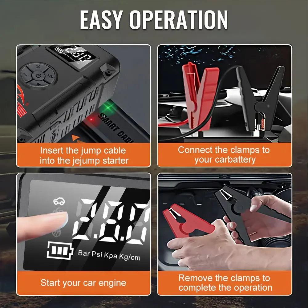 8000A Peak Car Jump Starter – All-in-One Power Bank, LED Flashlight & Emergency Booster for SUV & Truck