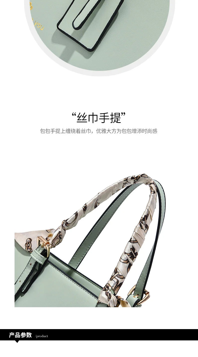 Elegant PU Square Tote Bag – Silk Scarf Crossbody Shoulder Handbag for Women