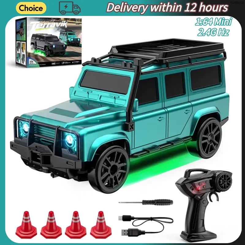 1/64 Scale Mini 4WD RC Drift Racing Car – Type-C Rechargeable Desktop Racer