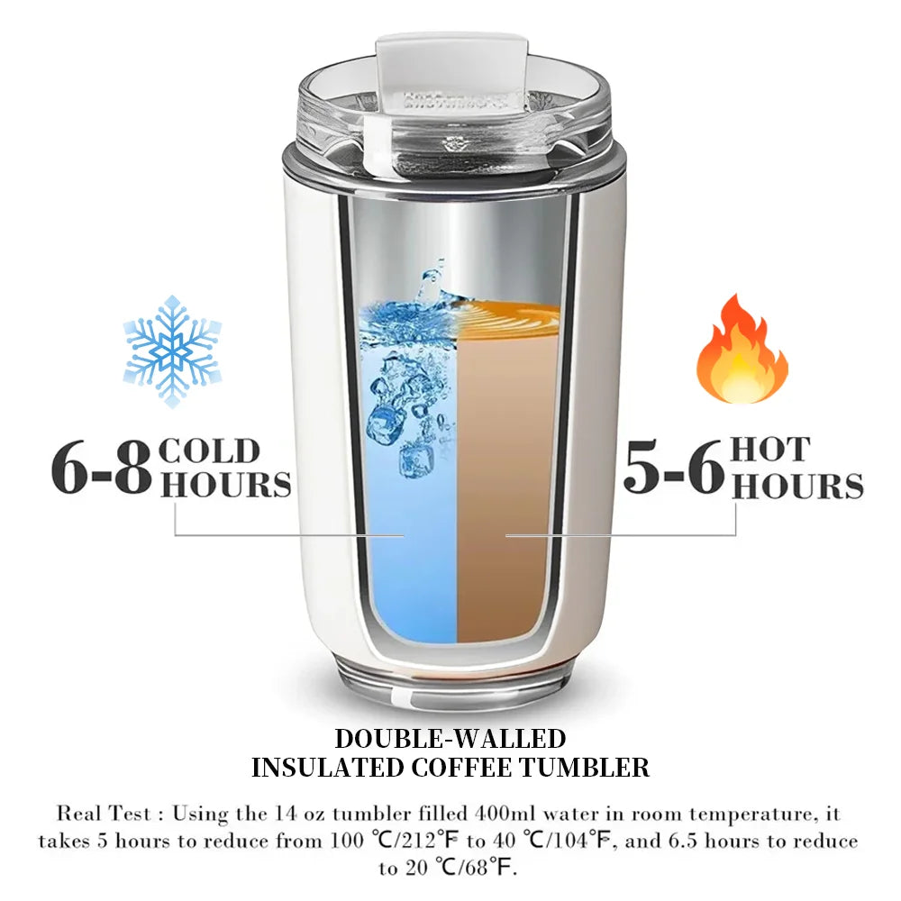 240ml Stainless Steel Vacuum Thermos Tumbler – Insulated Coffee Mug for Car & Travel, 12–24Hr, Milky White