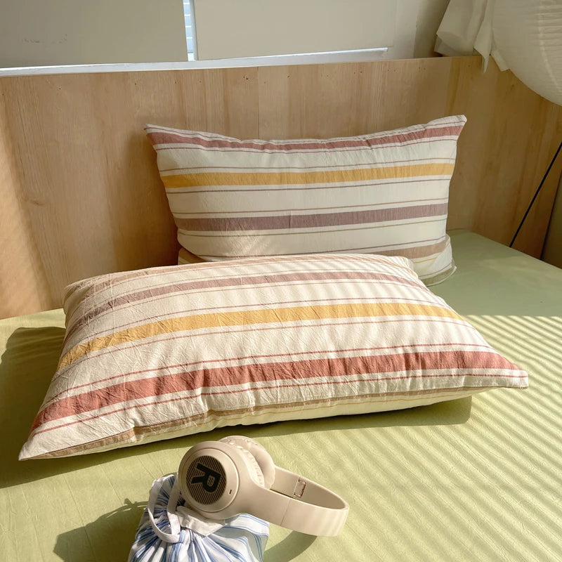 100% Cotton Stripe Bedding Set – Duvet Cover with Pillowcases, Twin to King