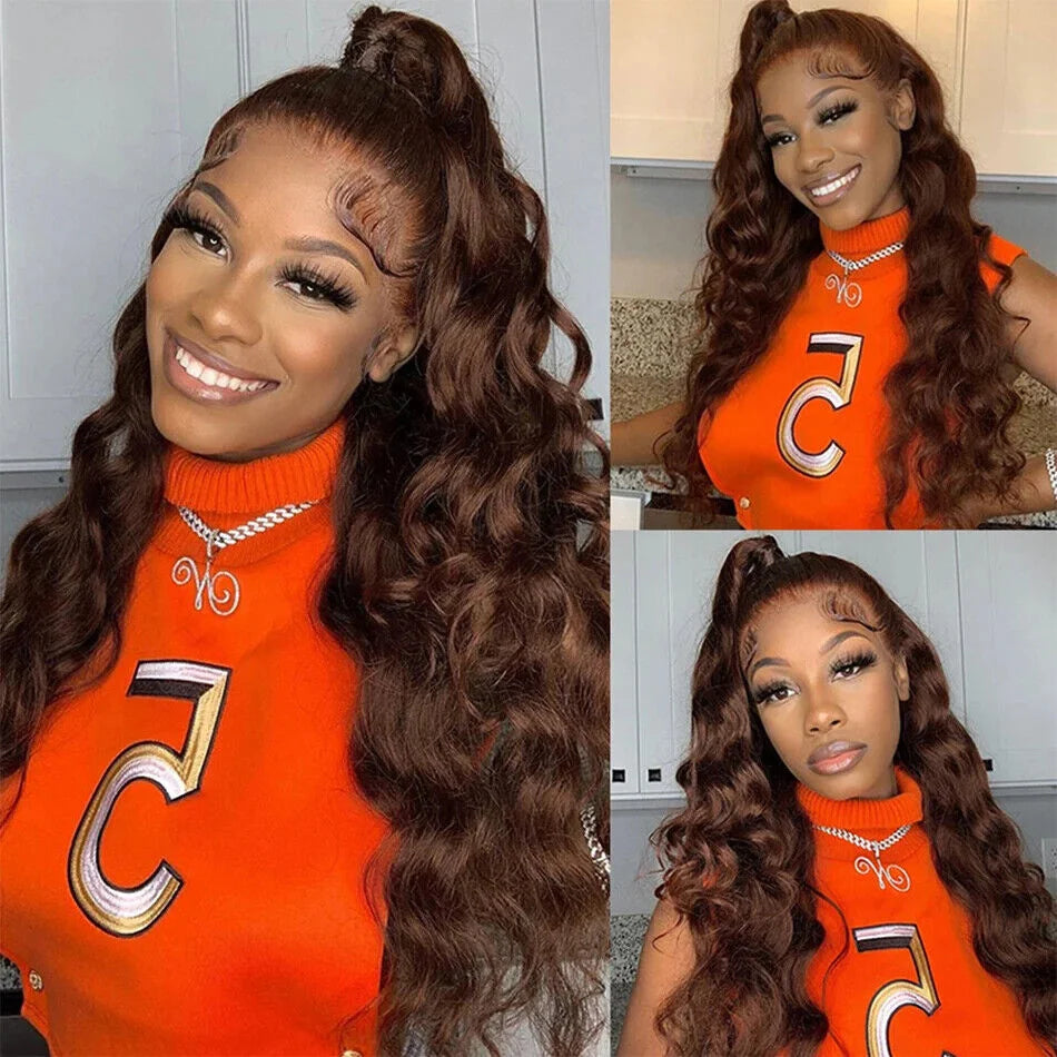 Transparent 30 Inch Chocolate Brown Colored Lace Front Wig Body Wave 13X4 13X6 Lace Frontal Human Hair Wigs For Women