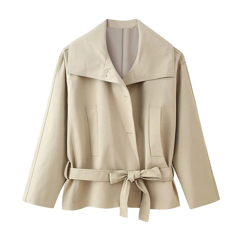 Women's Double-Breasted Cropped Trench Coat – Chic Vintage Office Jacket