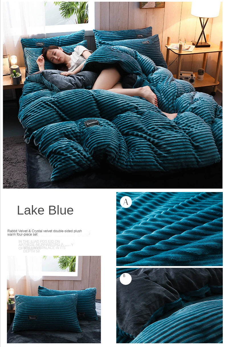 Thick Velvet Duvet Cover Set – Warm Solid Color 3-Piece Bedding, 12 Colors & 4 Sizes